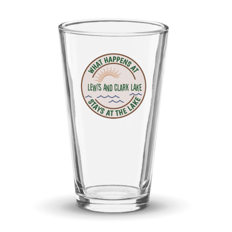 What Happens At The Lake Shaker Pint Glass (16 oz) | Add Your Lake's Name