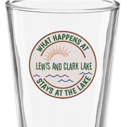 What Happens At The Lake Shaker Pint Glass (16 oz) | Add Your Lake's Name
