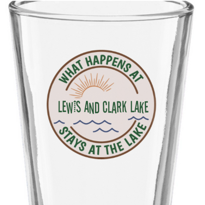 What Happens At The Lake Shaker Pint Glass (16 oz) | Add Your Lake's Name